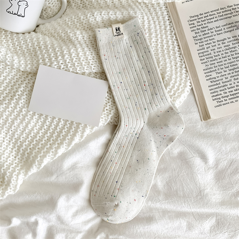 Calcetines de estilo coreano para mujer, medias informales, transpirables, con puntos, de dibujos animados, cálidos, cómodos y suaves, novedad: Beige