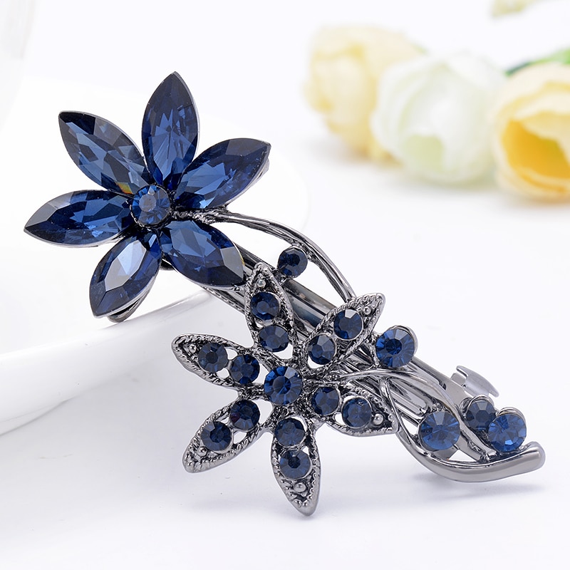 EASYA Vintage niebieski Rhinestone Hairwear motyl kwiat klamry do włosów kobiety spinki do włosów Retro łuk akcesoria do włosów biżuteria