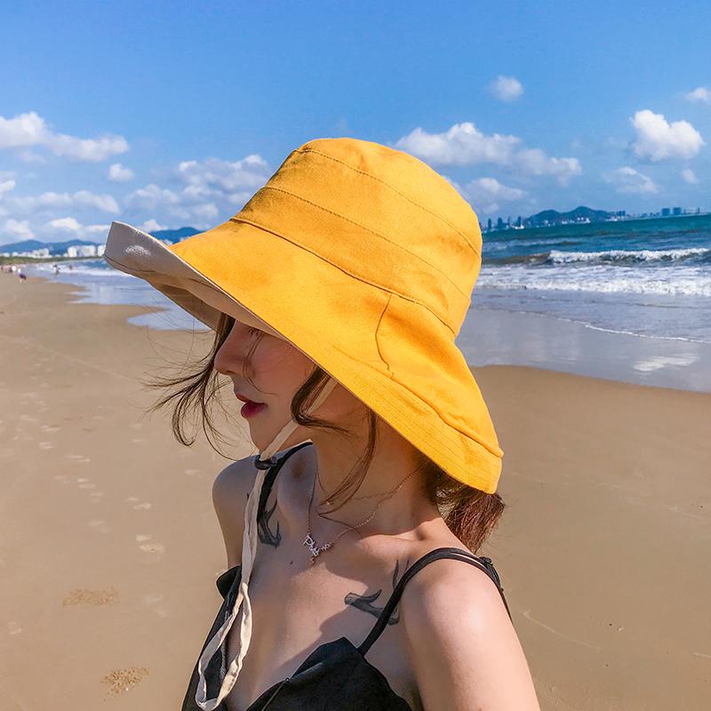 Cokk Zomer Hoeden Voor Vrouwen Dames Visser Cap Brede Rand Floppy Hoed Vrouwelijke Strand Zonnehoed Zonnehoed Suncreen Koreaanse stijl: Geel