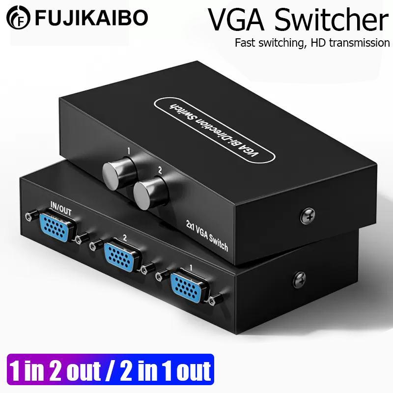 Commutateur répartiteur VGA 2 en 1 sortie ou 1 en 2 sorties, adaptateur de convertisseur vidéo, commutateur de câble VGA 1080P pour budgétaire, écran PC, TV, ordinateur portable