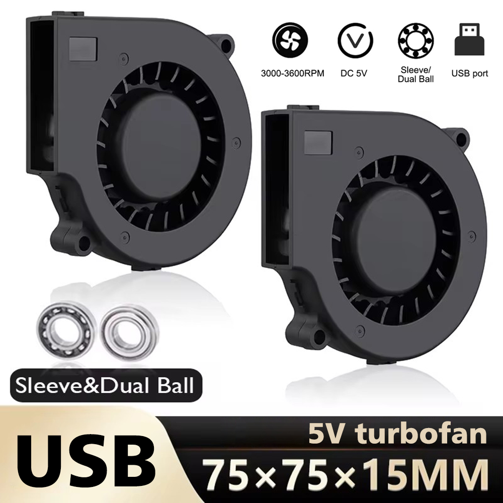 3000-3600RPM DC 5V podwójna wirówka kulkowa chłodnica promieniowa USB wentylator chłodzący komputer 75*75*30mm bezszczotkowa turbowentylator