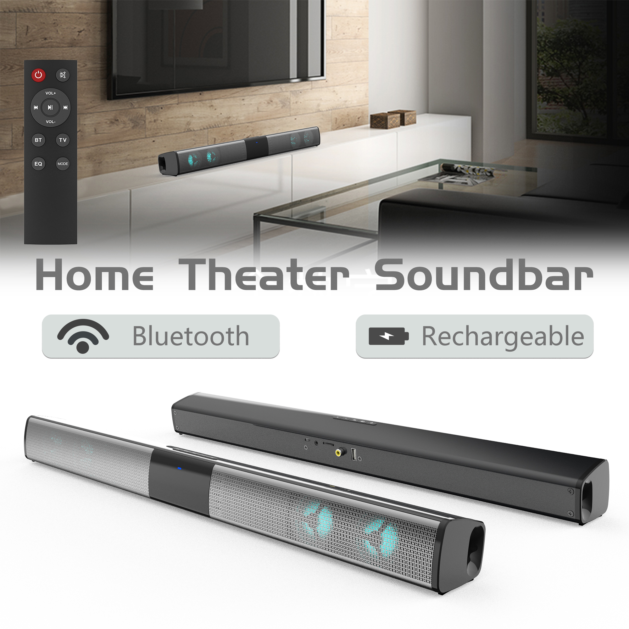 Faixa de som sem fio com bluetooth 2021, rgb, alto-falante, tv, computador, echo, parede, home theater, subwoofer, tira de som surround com cartão tf aux