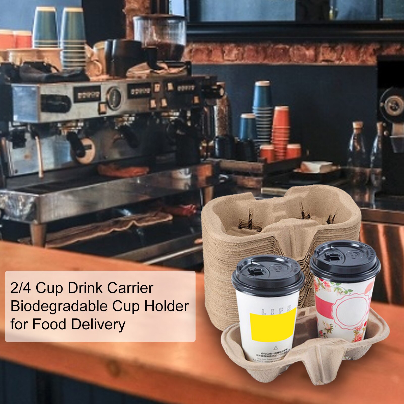 50Pc 2 Cup Drink Carrier Biologisch Afbreekbaar Bekerhouder Voor Voedsel Levering, koffie Winkels En Afhaalmaaltijden Winkels Voor Keuken Tool