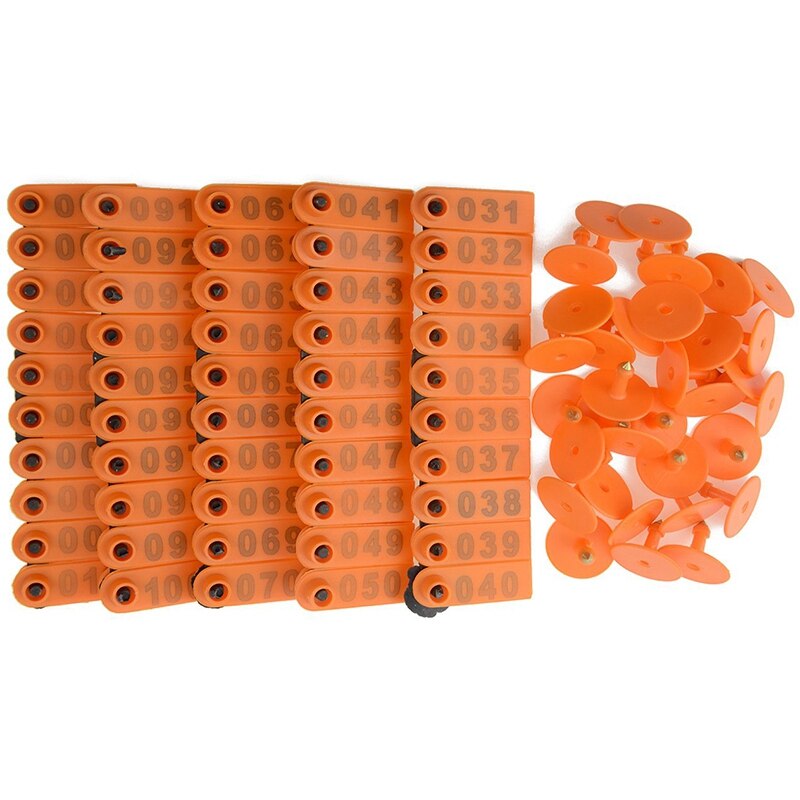 100 étiquette d'oreille de bétail en plastique 1-100 étiquette animale et 1 étiquette d'oreille ensemble d'étiquettes pour la gestion du bétail marquage Orange + rouge