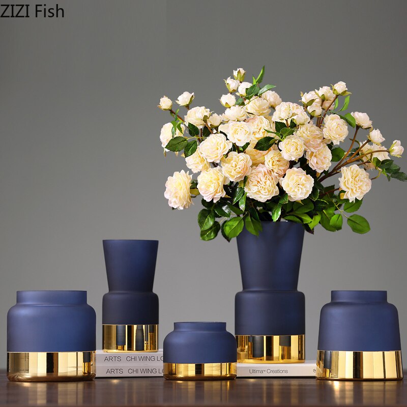 European Style Frosted Glass Vase Living Room Floral Hydroponic Flower Arrangement Blue Phnom Penh Family Vase Home Decoration