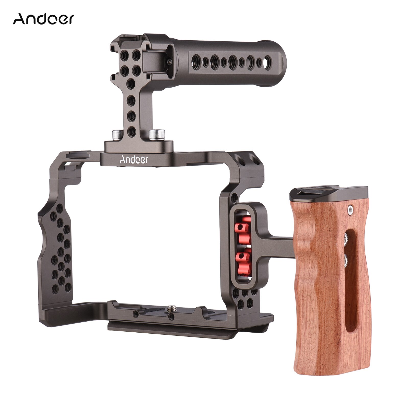 Andoer Aluminium Camera Kooi Kit Met Video Rig Top Handvat Houten Grip Vervanging Voor Sony A7R Iii/A7 ii/A7III