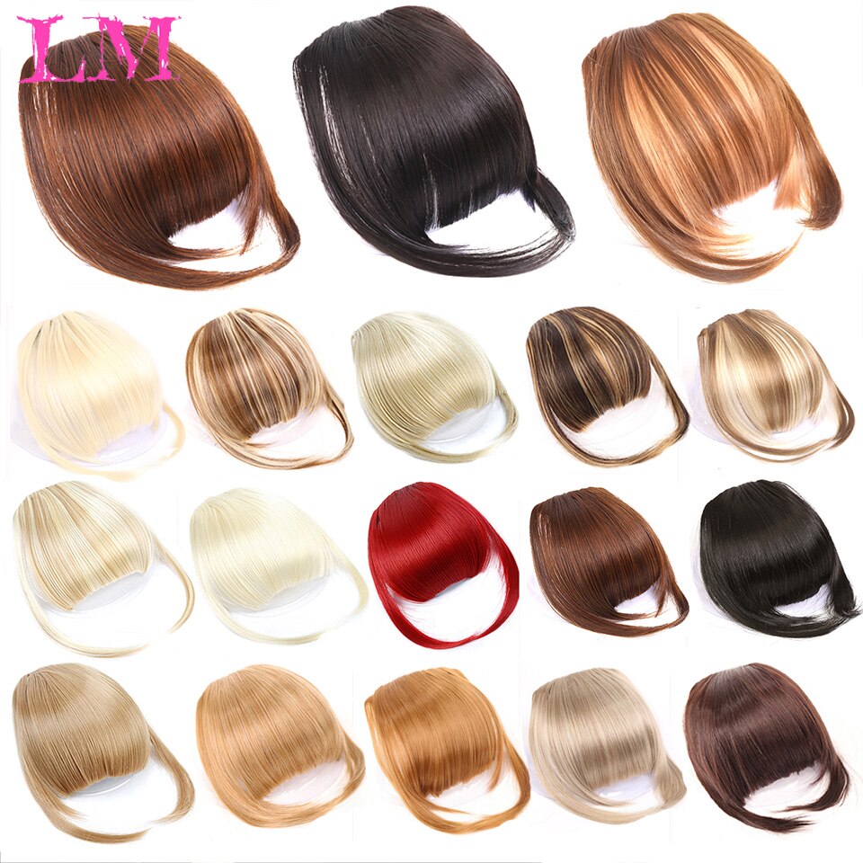 Flequillo romo sintético liso Natural LM, fibra de alta temperatura, marrón, flequillo completo con Clip para mujer con flecos de pelo de 6 pulgadas