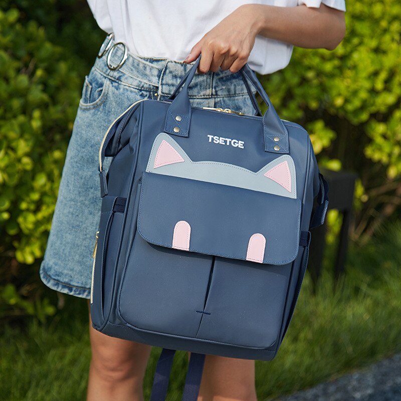 Stijl Kitten Luiertas Simple Mode Grote Capaciteit Mother 'S Tas Rugzak Lichtgewicht Rugzak