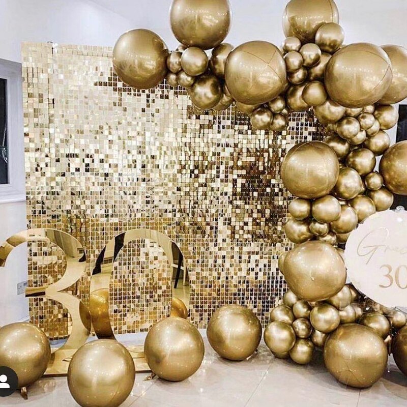 Panel de fondo de pared con lentejuelas brillantes, 1 pieza, espejo dorado brillante, decoración de cumpleaños, Año y boda