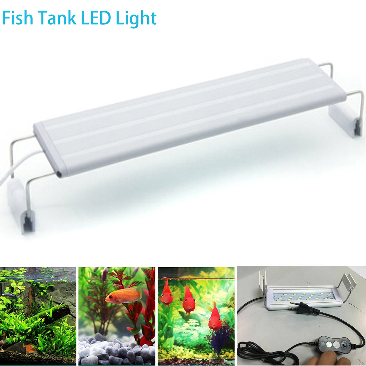 Iluminación LED delgada 5730SMD para acuario, barra de luz para pecera, lámpara de Clip con soporte extensible, LED azules y blancas