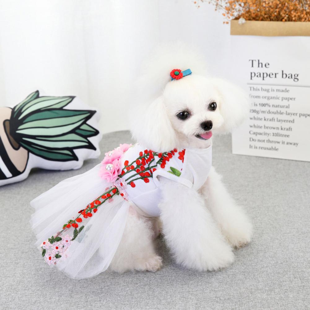 Cute Dog Clothing Nice-looking Universal Dog Skirt Dog Wedding Leafy Flower Clothing for Pomeranian Pet Skirt
