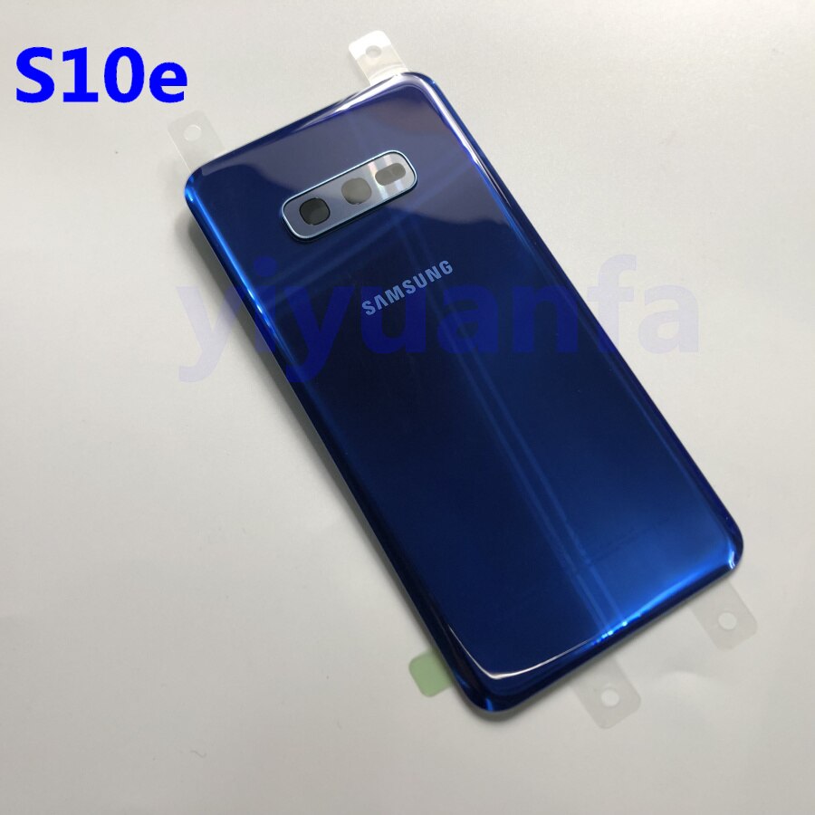 Samsung-recambio de carcasa trasera de batería para Galaxy S10, G973, S10 Plus, G975, S10E, piezas de reparación + Marco de lente de cristal de cámara: S10e blue