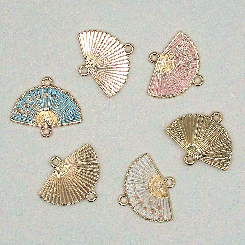 10 Stks/set Vintage Kleine Charm Enamel Fan Hanger Ketting Fit Diy Armband Sieraden Maken Decoratie Mode Accessoires