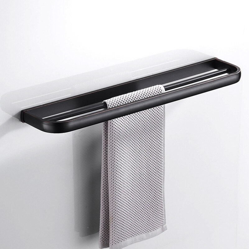 Bronze Bathroom Double Towel Rail Bar Antique Black White Clothes Bathtowel Hanging Vintage Brass Bathroom Towel Holder Shelf: black