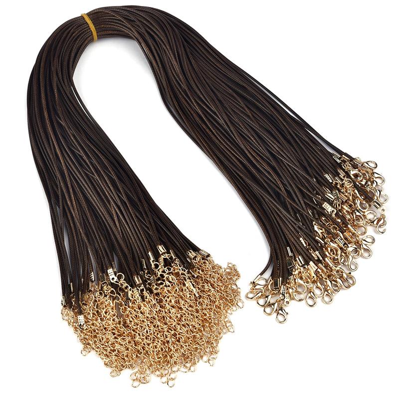 50Pcs/lot 1.5/2mm Leather String Cord Wax Braid Rope Adjustable Chain Lobster Clasp Wax Rope Necklaces Pendant Jewelry Findings: green