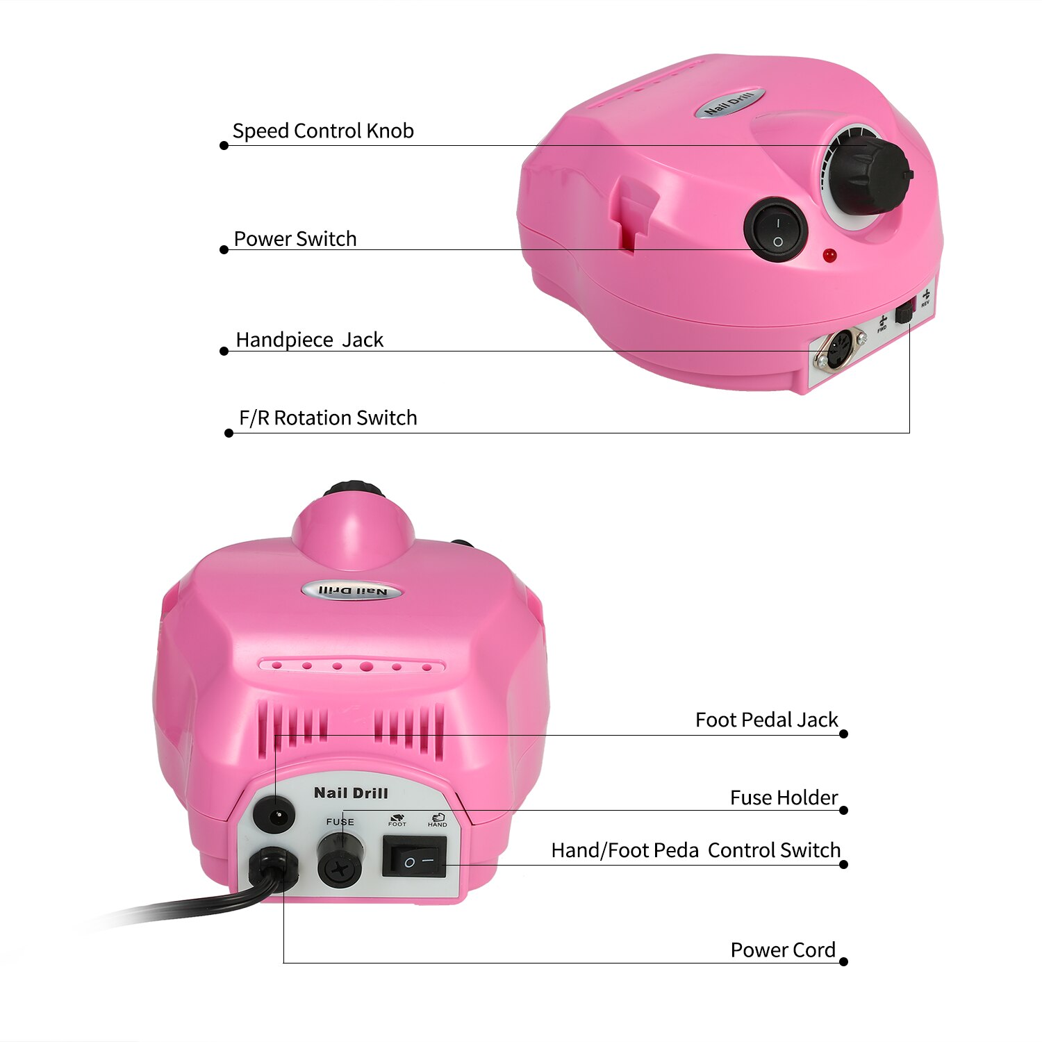 KKMOON-pulidora eléctrica de uñas, juego de limas y limas eléctricas para manicura y pedicura, 30000RPM