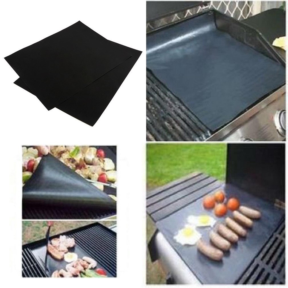 2Pcs Bbq Grill Matten Barbecue Pad Herbruikbare Non-stick Oppervlak Hete Plaat Mat Bakken Makkelijk Schoon Grillen
