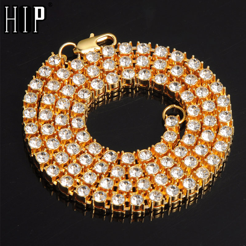 Hip Hop Iced Out 5MM Mens Kettingen 1 Rij Strass Choker Bling Crystal Tennis Ketting Voor Mannen Sieraden
