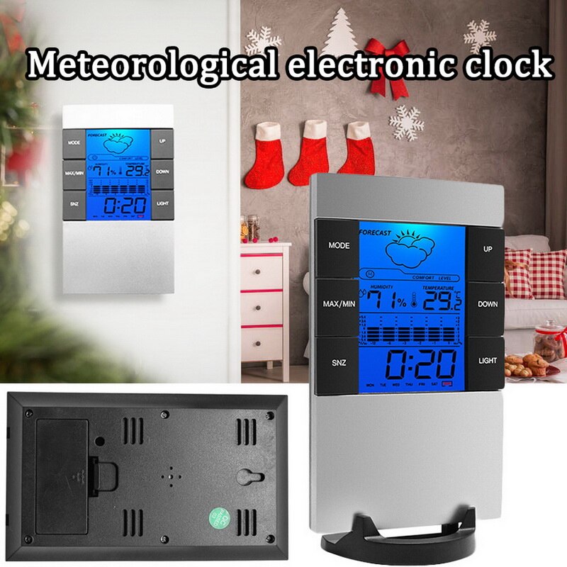 Junejour thermometer hygrometer weerstation klok kamertemperatuur en vochtigheidsmeter op batterijen