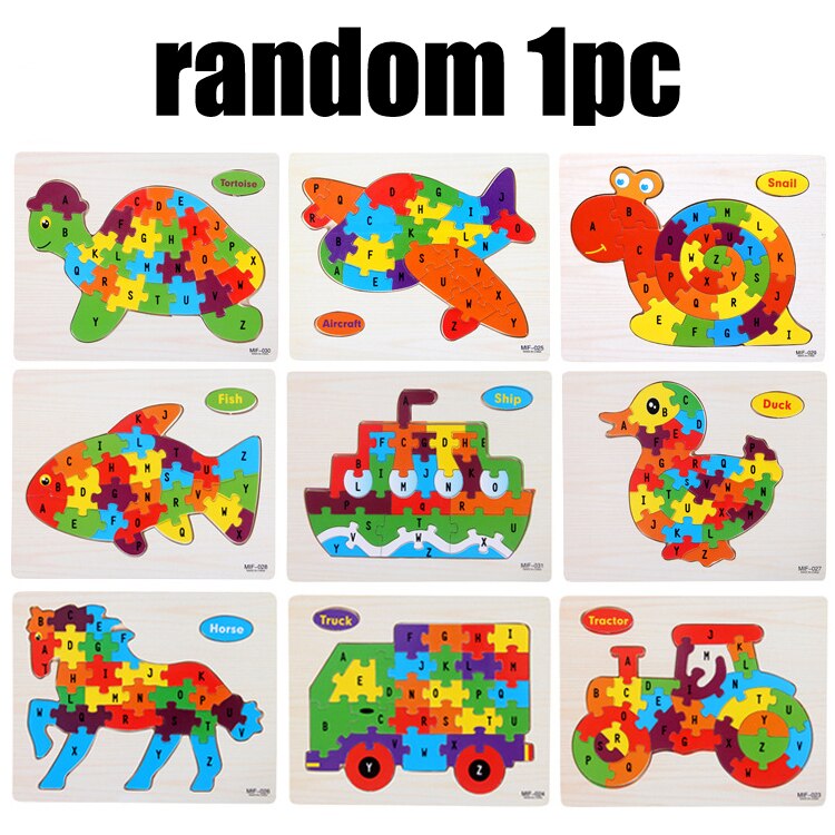 26 Letters Cognitieve Vliegtuig Puzzel Kinderen Alfabetische Grafische Onderwijs Speelgoed 9 Patronen Optioneel Houten Puzzel Blokken Ddj: random 1 pc