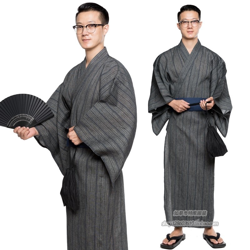 Traditionele Japanse Mannelijke Koele Kimono Badjassen Mannen Katoen Robe Yukata Mannen Badjas Kimono Nachtkleding Met Riem En Tas DH049