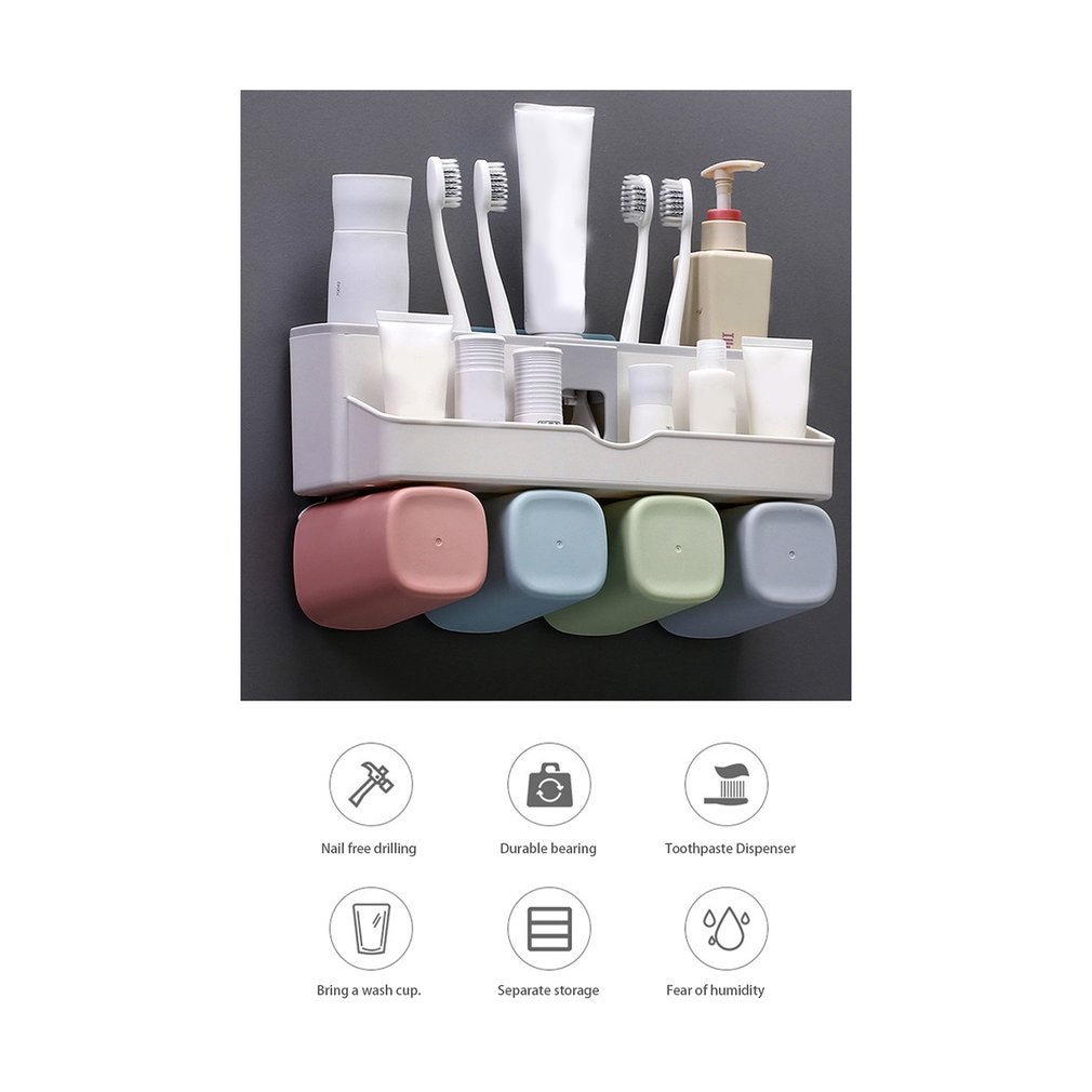 Suction Wall Toothbrush Holder Automatic Squeeze Toothpaste Dispenser Toothbrush Toothpaste Cup Bathroom Tools