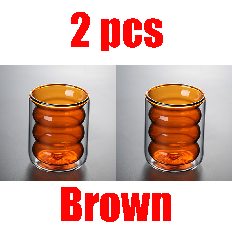 2pcs Color Spiral Glass Double Layer Cup Milk Cup Coffee Mousse Cup Glass Juice Cup Glass Drinkware Restaurant Household Bar: C