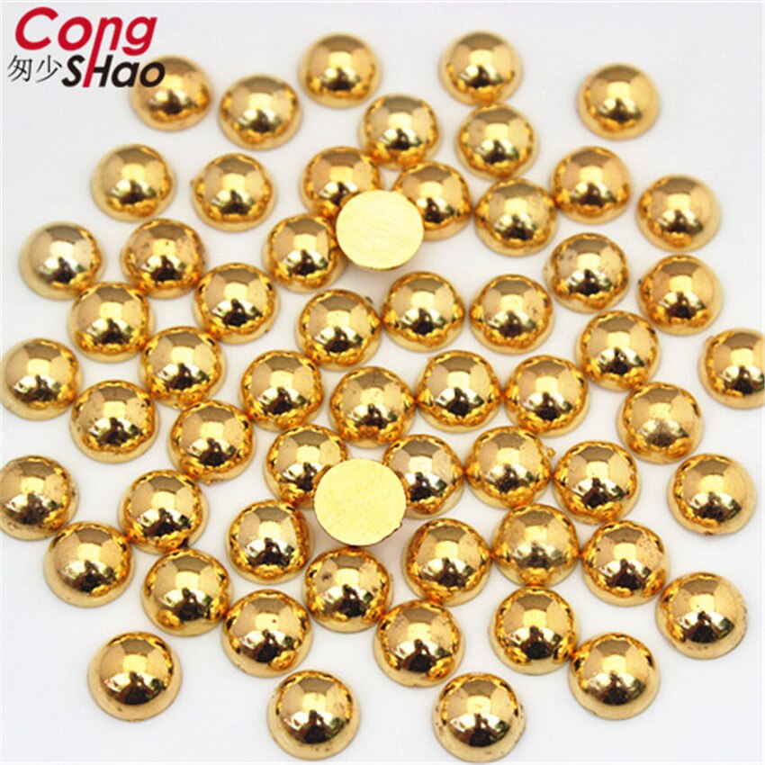 Plaksteen Half Ronde Gouden Parel Abs Imitatie Parel Acryl Steentjes Plakboek Kralen 3D Niet Hotfix Nail Art Decoratie WC94