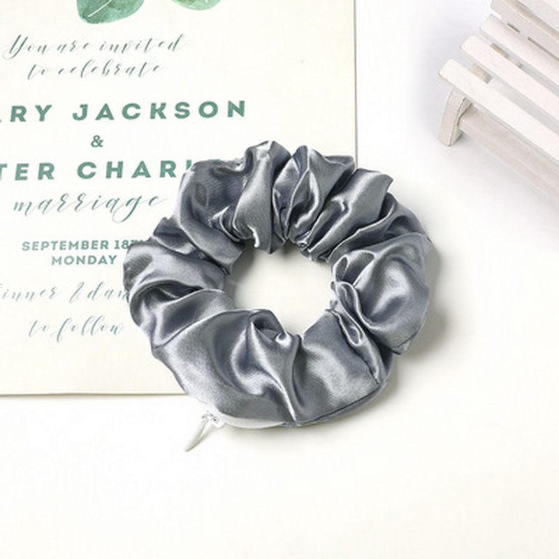 Women Satin Zip Scrunchies Elastic Velvet Hairbands Leopard Crunchy Hair Ties Pocket Scrunchie Holder With Zipper Headwear