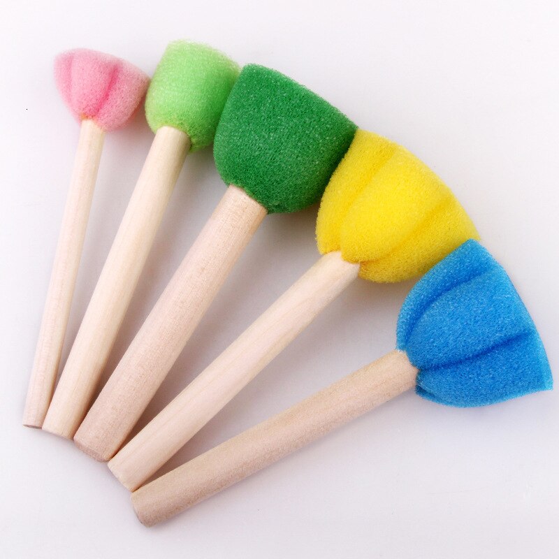 5PCS Children&#39;s DIY Painting Tool Color Mini Sponge Brush Seal Opp Bag Packaging Colorful Sponge Wooden Handle Handmade By Baby: Default Title