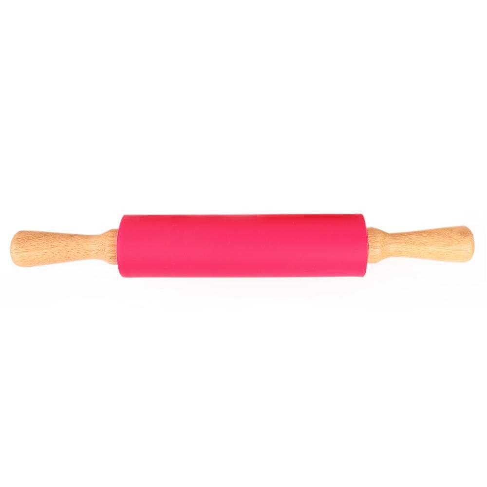 S/M/L Non-Stick Wooden Handle Silicone Rolling Pin Pastry Dough Flour Roller Kitchen Baking Cooking Tools Christmas Rolling Pin: RED / S