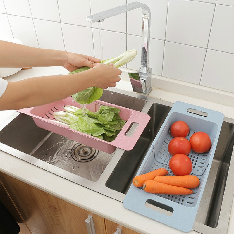 Udtrækkelig vask, afløbsstativ, opbevaringsstativ, køkken, plastskål, spisepindestativ, opbevaringsstativ til vegetabilske grøntsager, skålestativ
