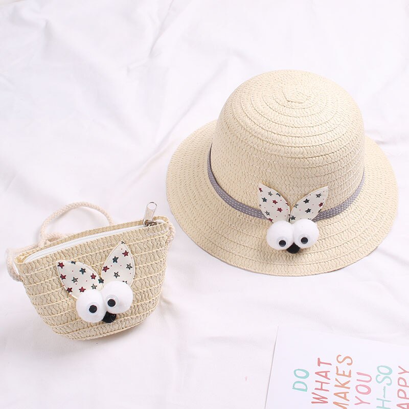 Zomer Baby Bloem Ademend Strohoed Met Handtas Tassen Kids Hoed Jongen Meisjes Zonneklep Uv-bescherming Panama Hoed gorras: 2-beige yellow