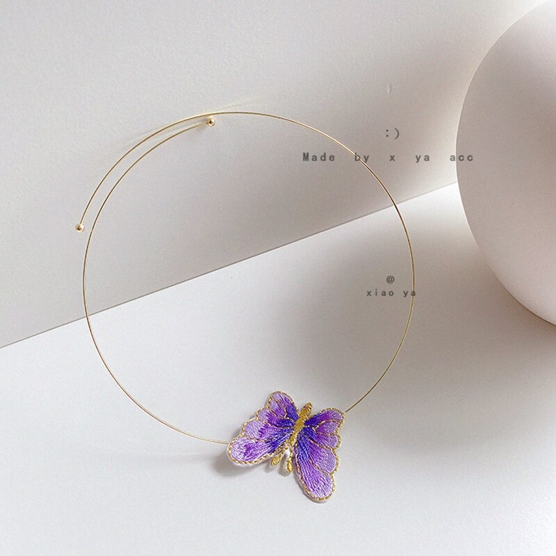 MENGJIQIAO, Gargantilla circular de Metal con de mariposa de coreana, joyería para mujeres, collar para chicas, de joyería: purple