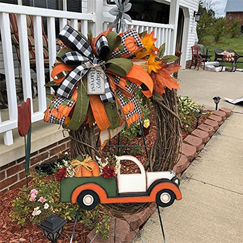 Pompoen Truck Krans Deur Opknoping Ornamenten Xmas Hanger Vrolijk Kerstfeest Decoratie Voor Thuis Halloween Party Thanksgiving Decor: Orange