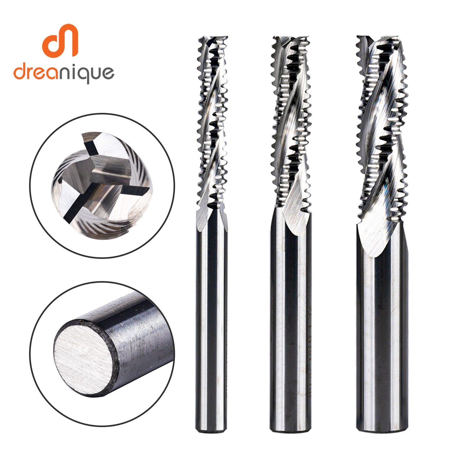 Dreanique, 1 unidad, 3 flautas, fresa de desbaste de alta resistencia de carburo sólido, 4mm-12mm, ranura para carpintería, CNC, grano grueso más rugoso