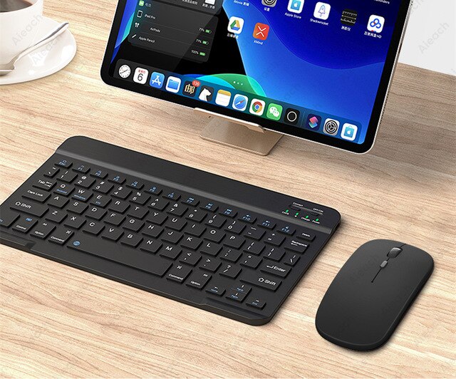 For ipad Wireless Keyboard Mouse Combo Bluetooth-compatible Keyboard And Mouse Set Rechargeable For ipad Laptop Computer: Black