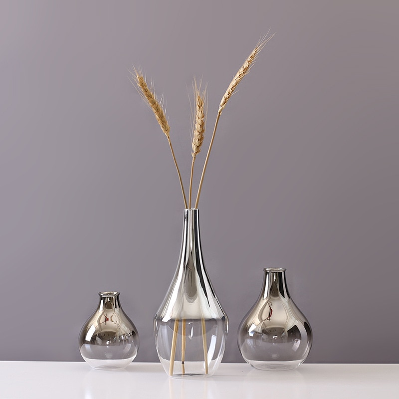 Nordisk glasvase sølv gradient tør urtepotter desktop ornament boligdekoration planter holder møbler hydroponics
