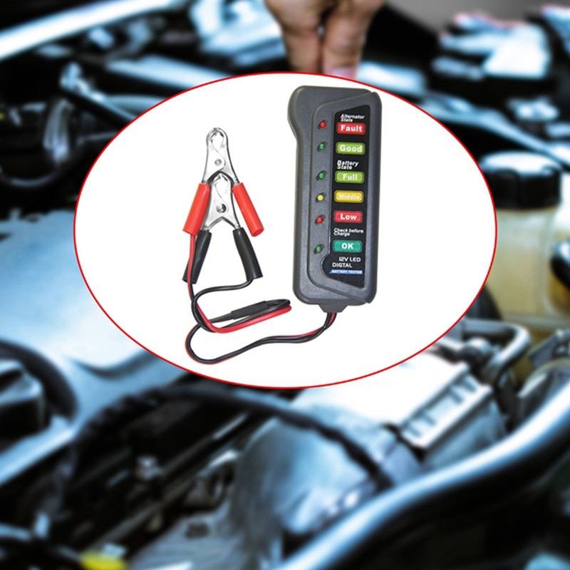 12V Car Battery Tester Digital Alternator Tester 6 LED Lights Display Diagnostic Tool Automotive Battery Test Device Measuring