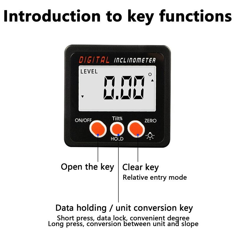 4 x 90° IP65 Waterproof LCD Digital Protractor Inclinometer Gauge Level Angle Finder Inclinometer Magnet Base