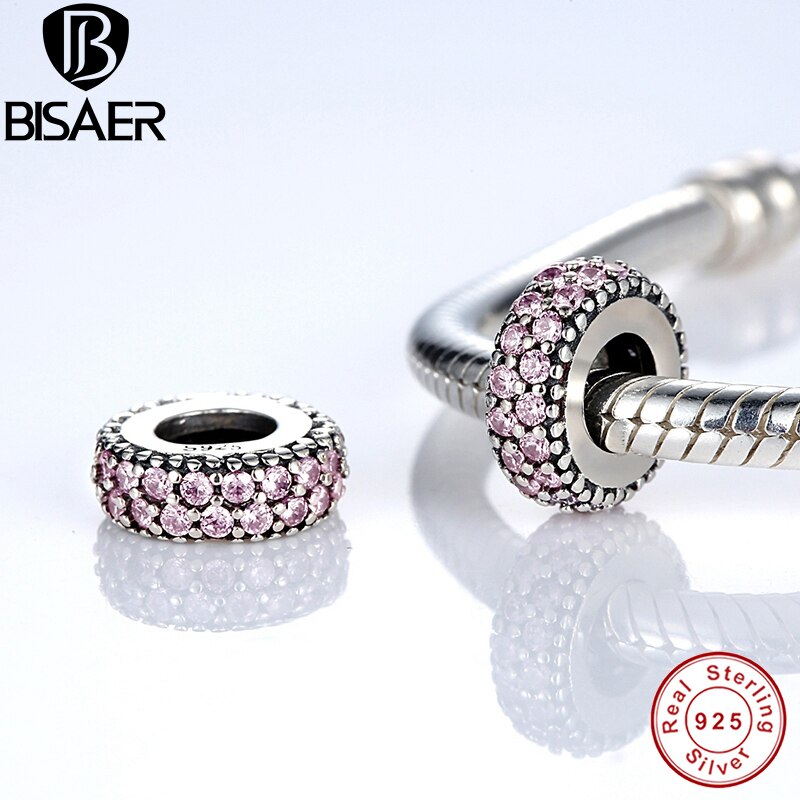 Charms Fit Bisaer Originele Armband Ketting 925 Sterling Zilveren Inspiratie Binnen Spacer, Roze Cz Kralen WEUS124