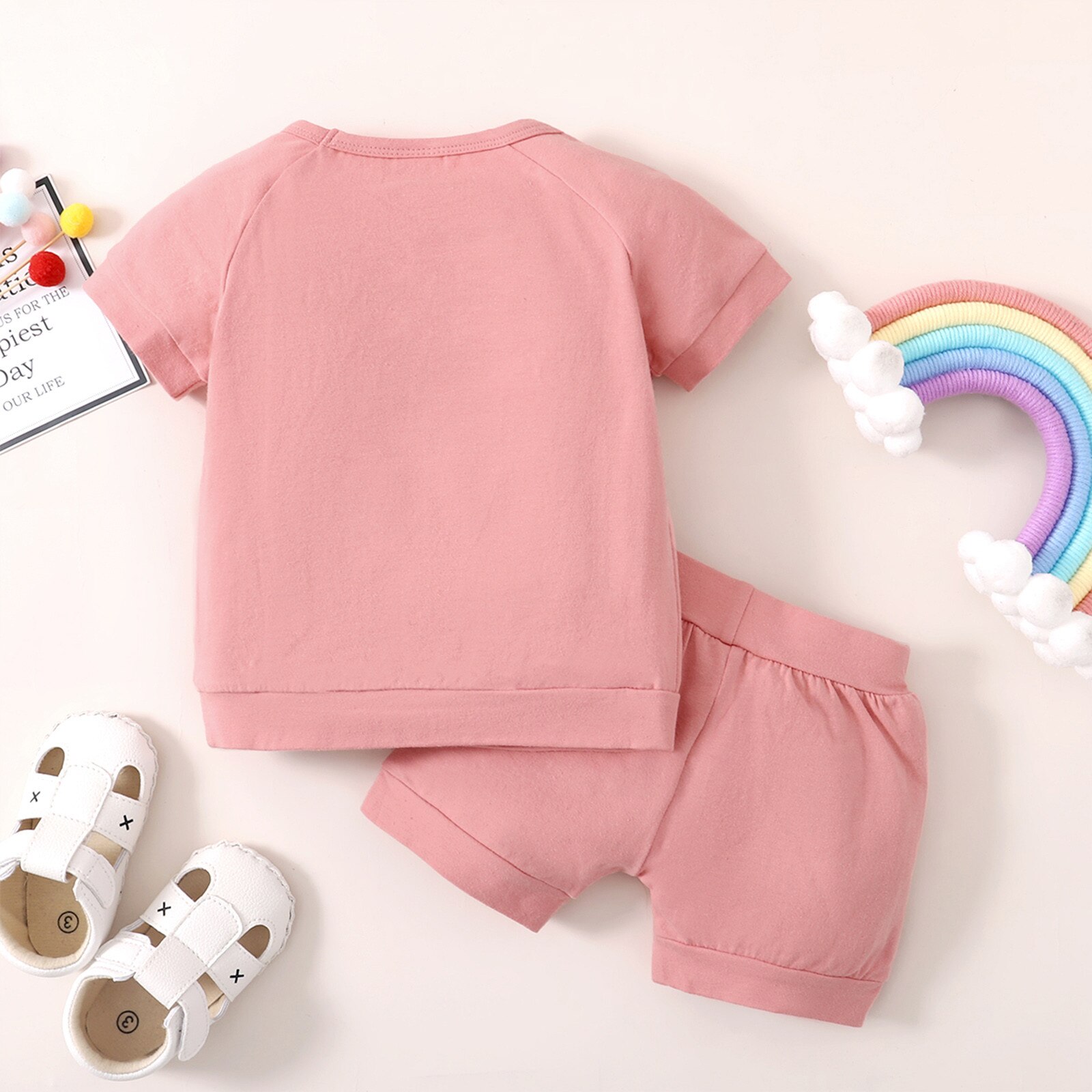 Peuter Baby Meisje Sets Regenboog T Shirt Korte Mouwen 0-Hals Effen Shorts Outfits Zomer Kids Baby Baby meisje Kleding