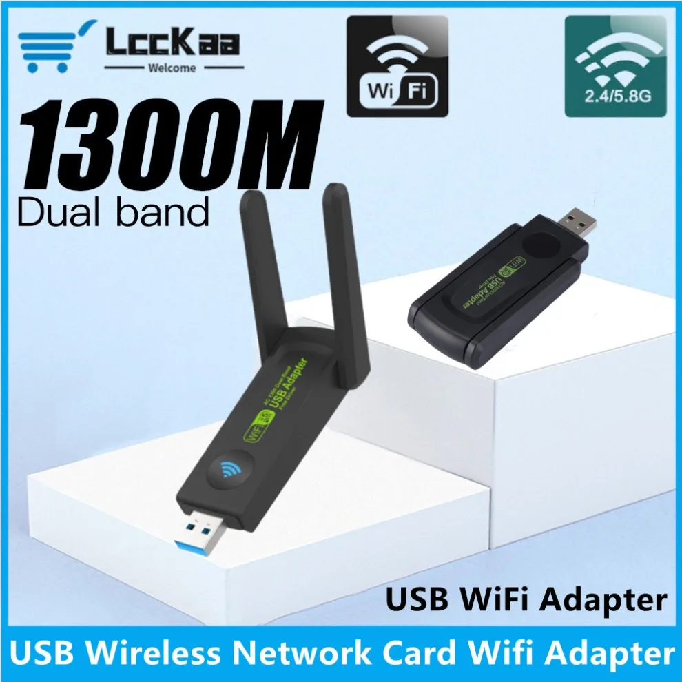 Lcckaa 1300 MBit/s USB-WLAN-Adapter ac1300 Dualband 2,4 GHz 5GHz WLAN mit Antenne 802,11 b/n/g/AC Computer PC-Netzwerk karten empfänger