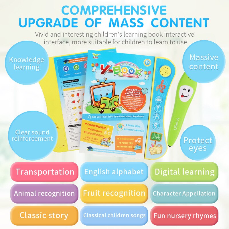 Kinder Lernen Sound Buch Maschine Kinder Englisch Letters Worte Farben Tiere Elektronische Buch mit Stift Stimme Eudcation Spielzeug