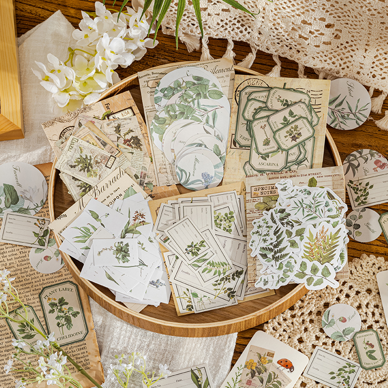 30 Pcs Writable material Stickers Plants Flowers Decorative Decals For Scrapbooking Stick Labels junk journal supplies