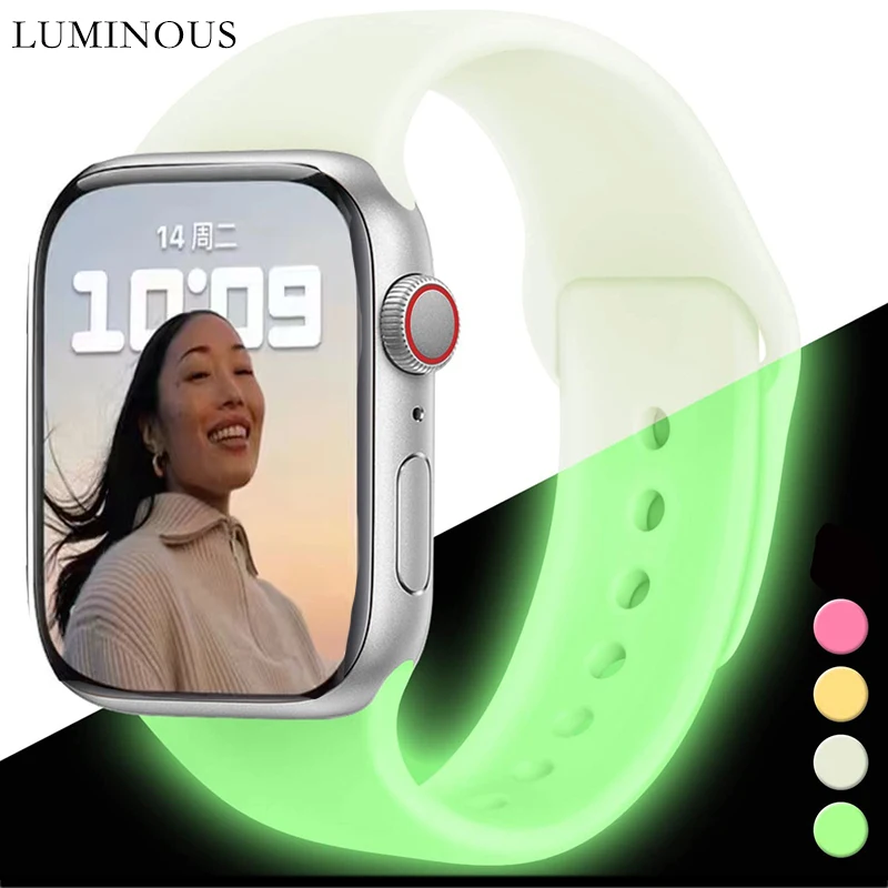 Bracelet lumineux en Silicone pour Apple Watch, Ultra 2, 49mm, 45/41mm, Sport, pour Iwatch 8 7 6 5 4 Se 44mm 42mm 40mm 38mm