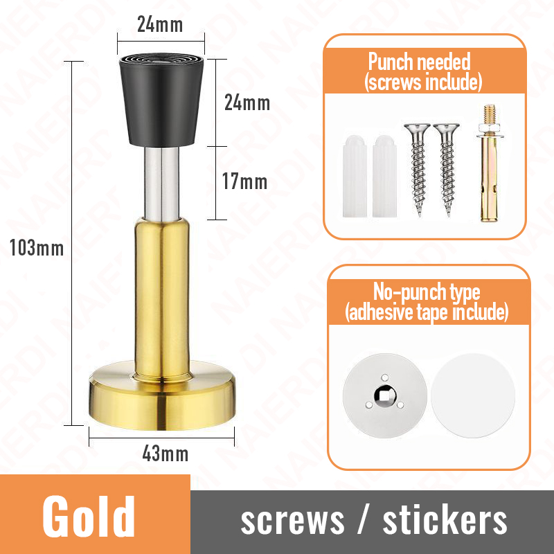 NAIERDI Türstopper mit hydraulischem Puffer, Türstopper aus Edelstahl, Wandmontage, stumm, nagelfrei, Türhalter, berühren-Türbeschläge: Gold