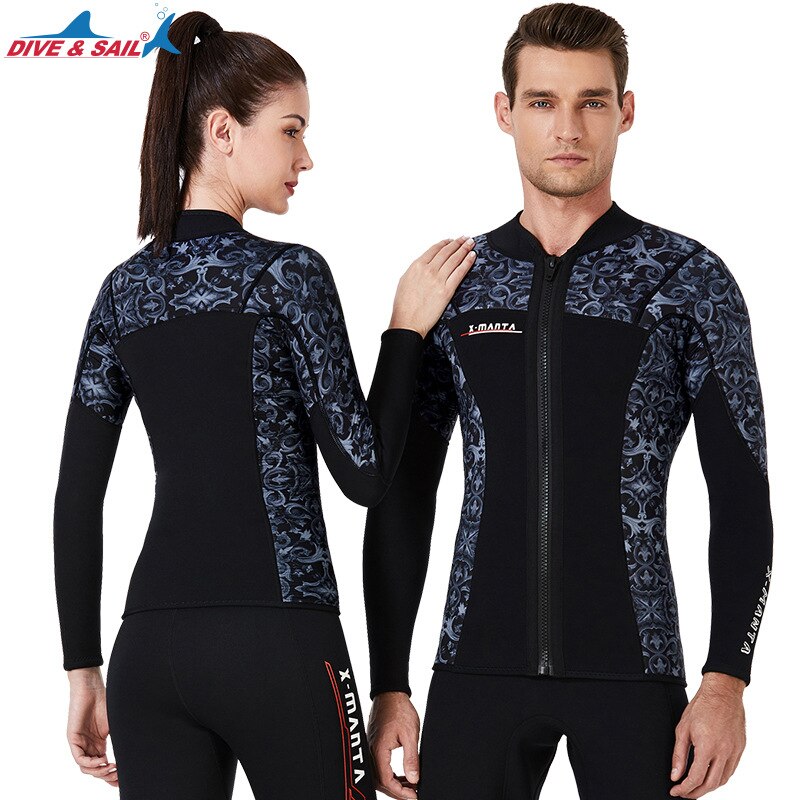 Wetsuit Men Women 3mm Neoprene Long Jacket Front Zip for Scuba Diving Surfing Swimming Suits Wetsuit for Women Tops