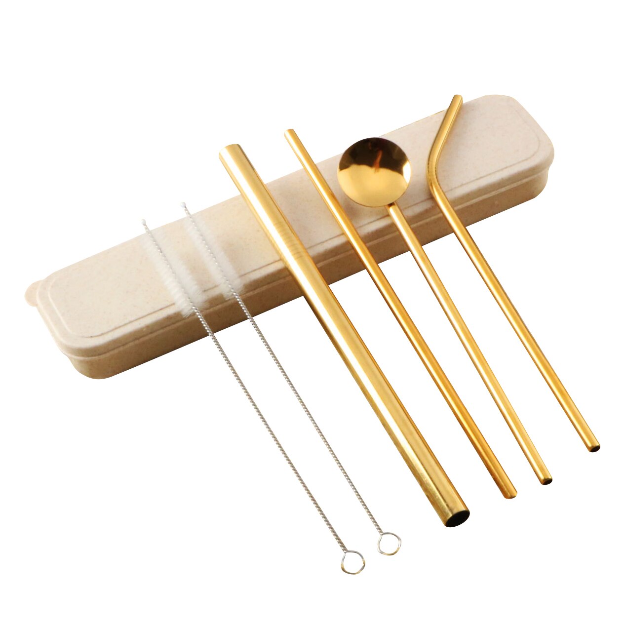 Gjenbrukbare drikkestråer av metall rustfritt stål fast bøyd rett drikkestrå med rengjøringsbørste festtilbehør: måke