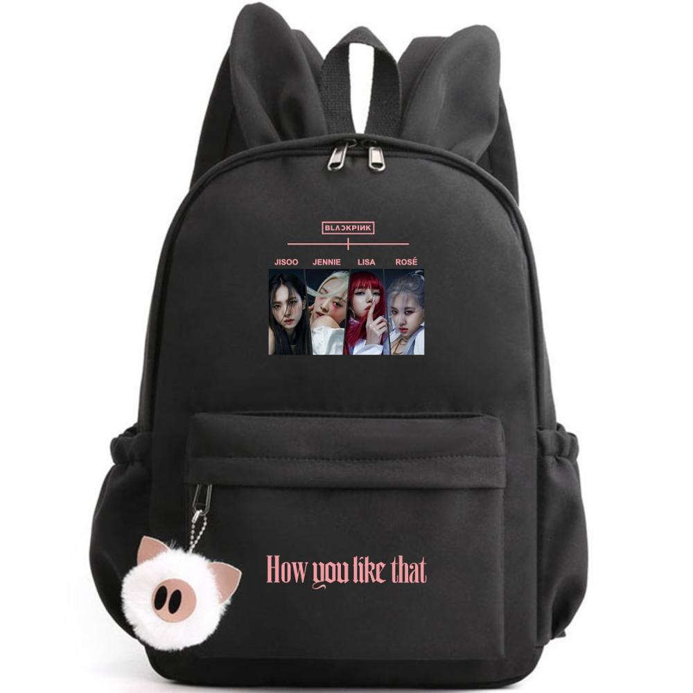 BLACKPINKs Schoolbag Backpack with Rabbit Ear BLINK Shoulder Bag JISOO JENNIE LISA ROSÉ Backpack HOW YOU LIKE THAT Travel Bag: 16